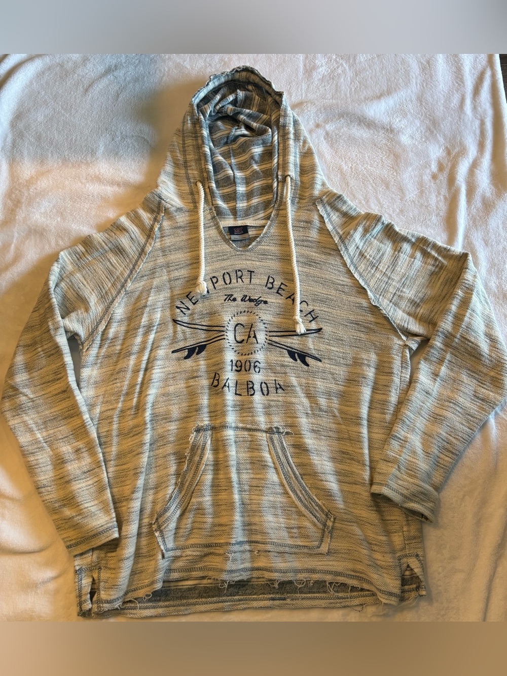 MV Sport Striped Hooded Pullover in Cream and Blue